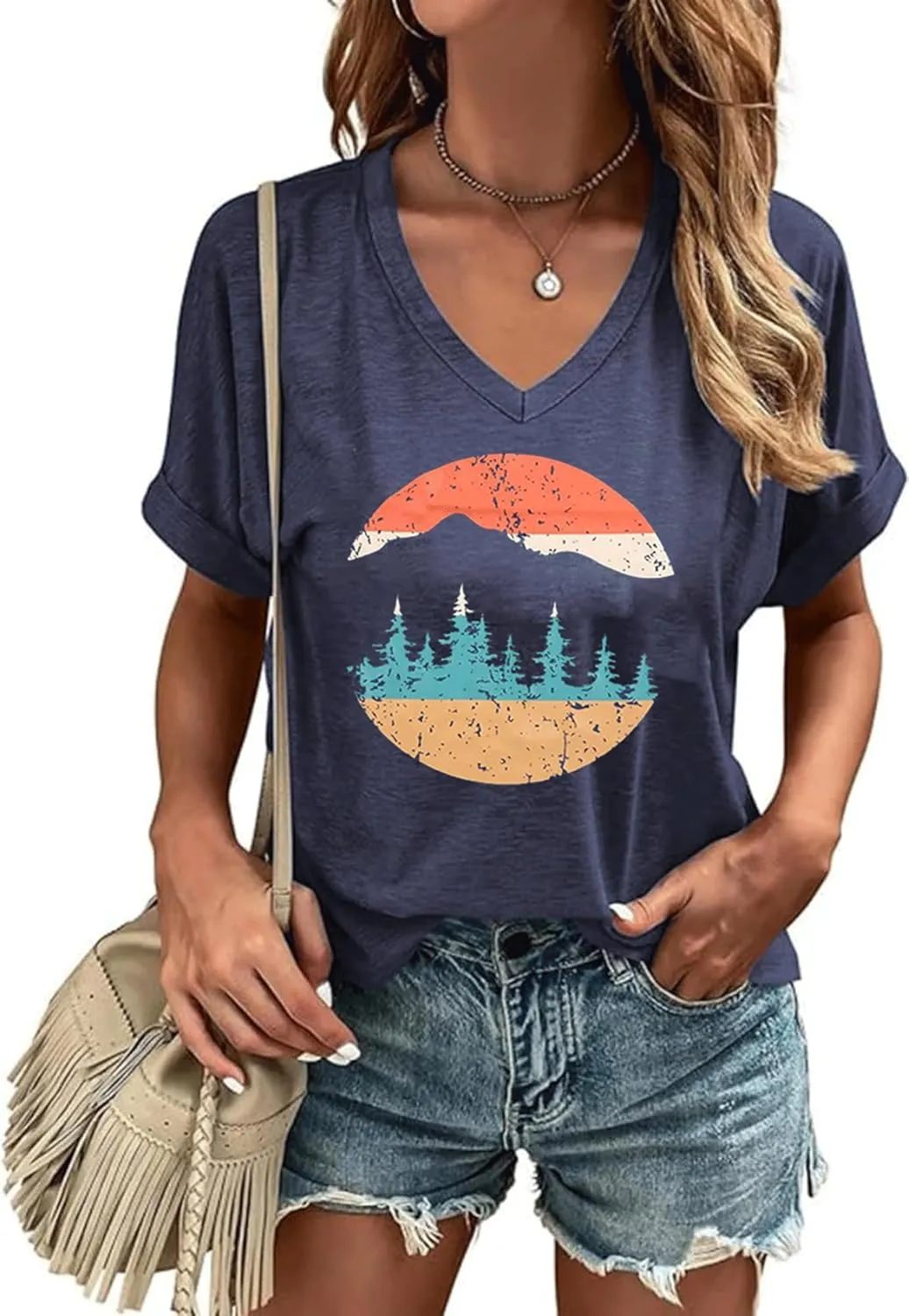 Women's T-Shirts V-Neck Boho Flowers Wildflowers Tee Cute Summer Graphic Shirts Short Sleeve T Shirt