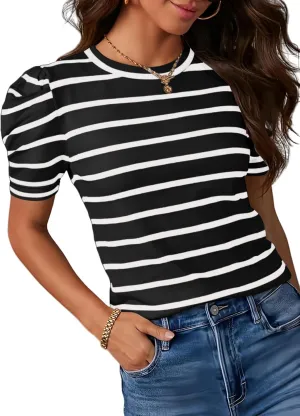 Womens Tops Crew Neck Striped Short Sleeve Casual Loose Tees Comfort Colors Tshirt 2025 Summer Outfits