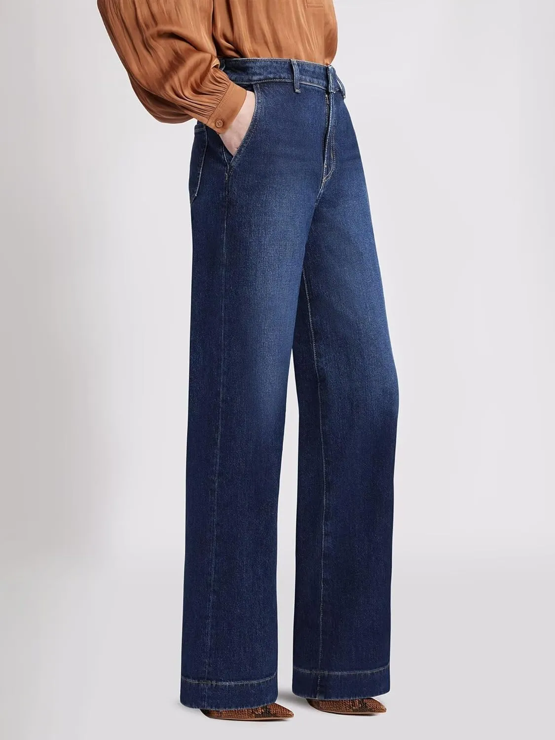 Womens Wide Leg Jeans - Deep Front Pockets High Waisted Jeans, Stretchy Baggy Straight Leg Jean for Women