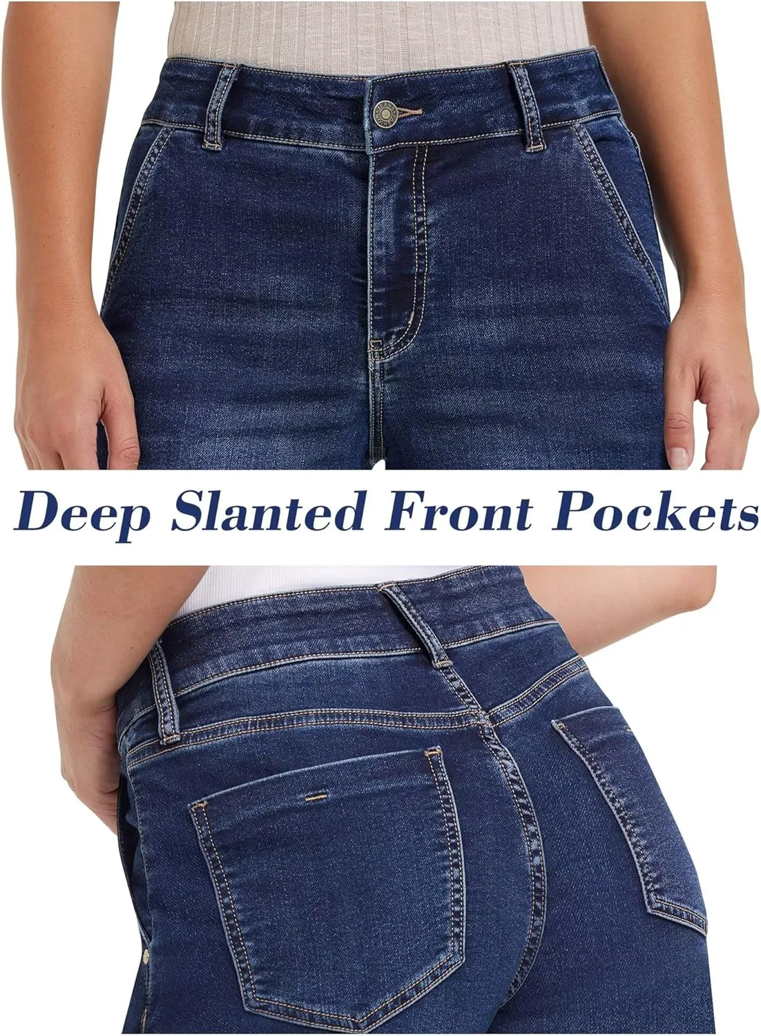 Womens Wide Leg Jeans - Deep Front Pockets High Waisted Jeans, Stretchy Baggy Straight Leg Jean for Women