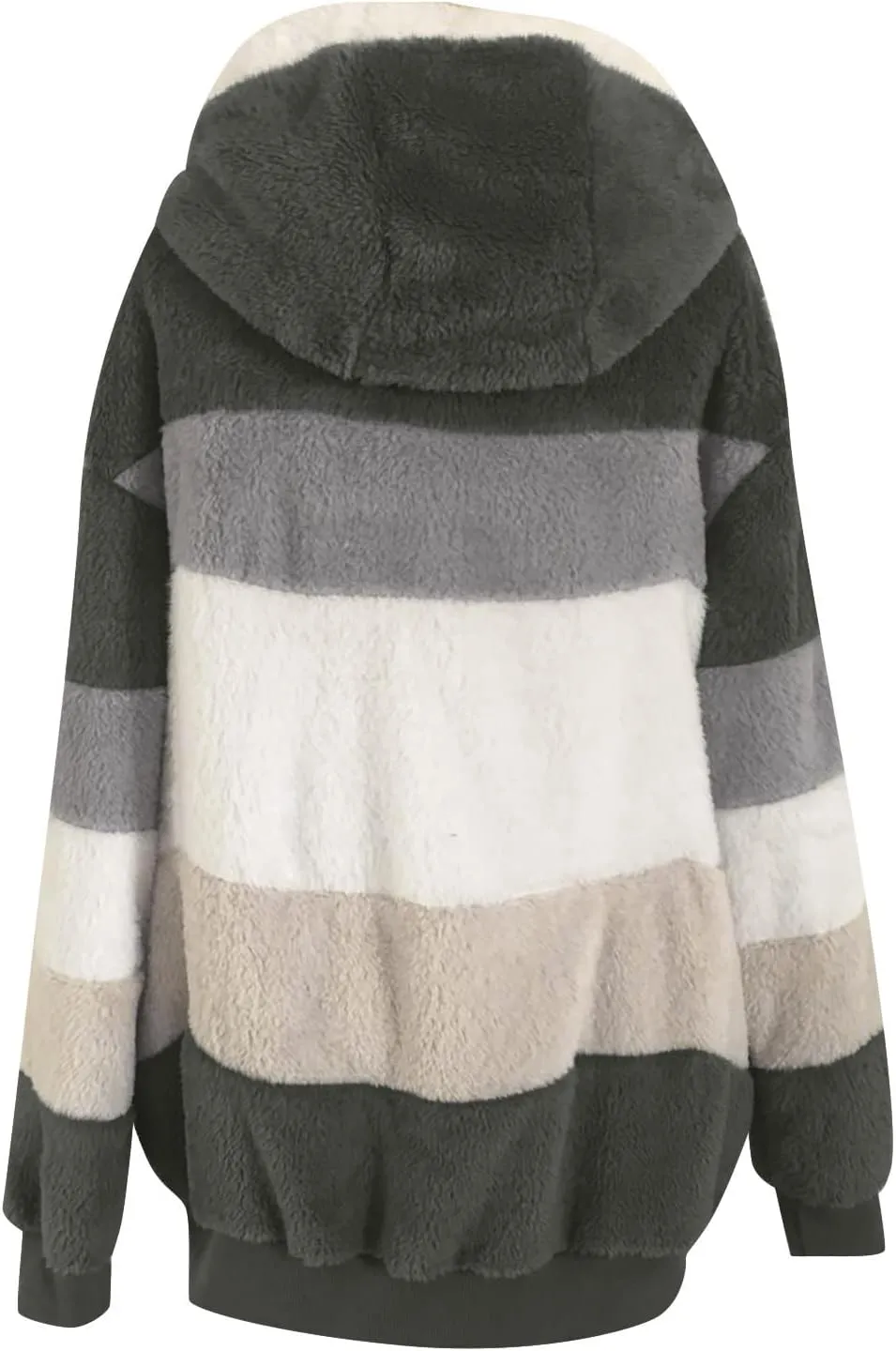 Womens Winter Jacket Plus Size Color Block Full Zip Fleece Jackets Long Sleeve Hooded Coats with Pockets Outdoor