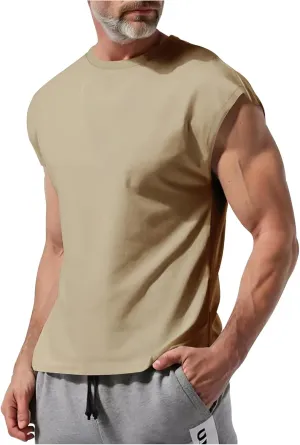Xiaojmake Mens Workout Tank Tops Loose Athletic Sleeveless Sports T-Shirt Cap Sleeve Running Breathable Gym Muscle Tee Shirt